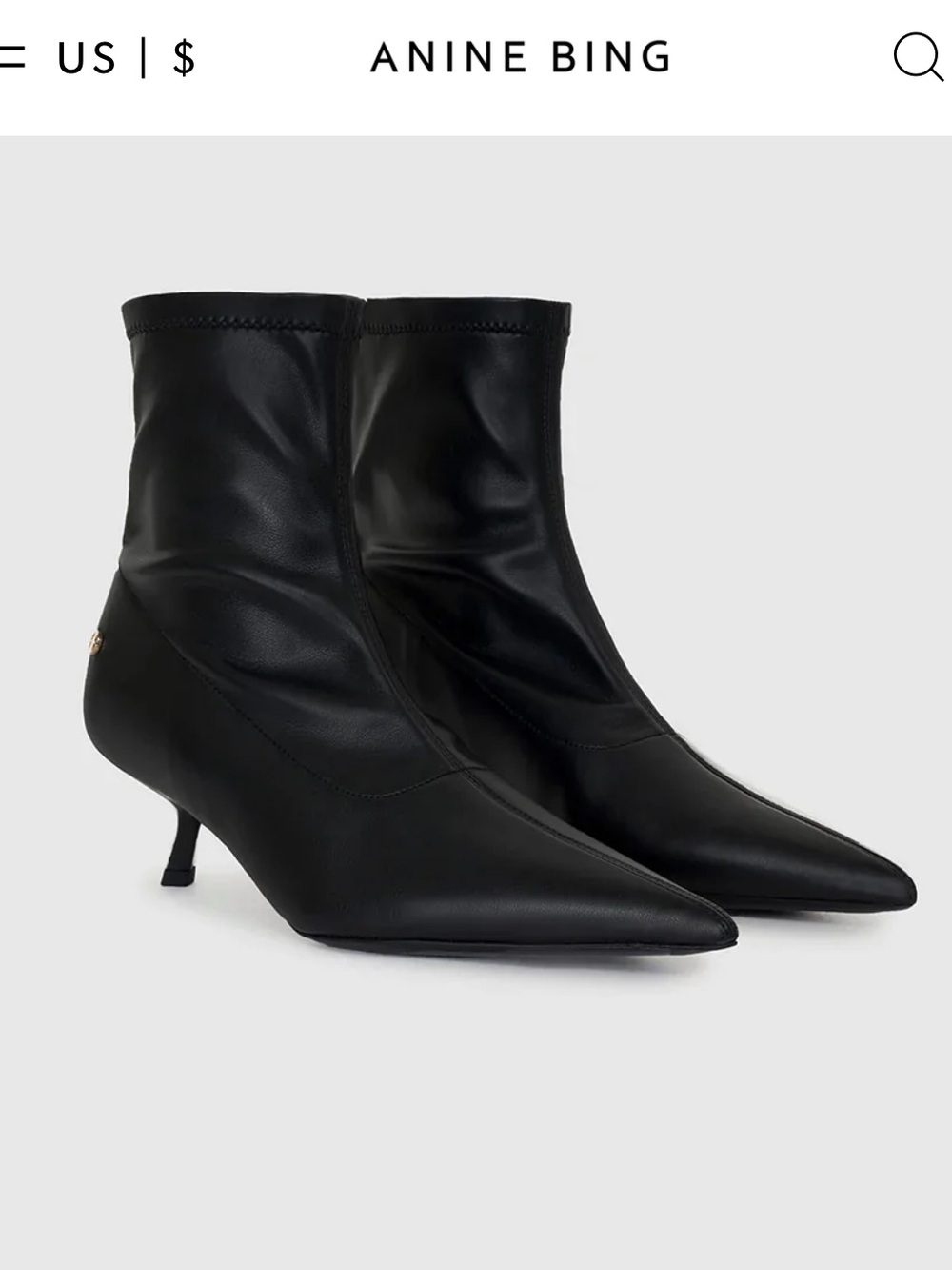 Anine Bing Hilda Black Pointed Kitten-Heel Ankle Boots